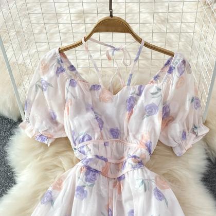 Fashion Women Elegant Floral Print Midi Dress..