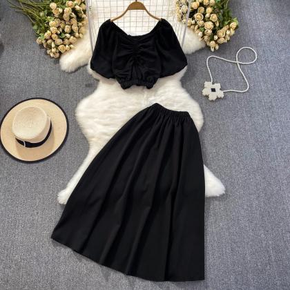 Elegant And Chic Women Solid Skirts Suit Vintage..