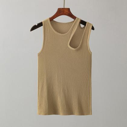 Knitted Tank Tops Fashion Solid Women Hollow Out O..