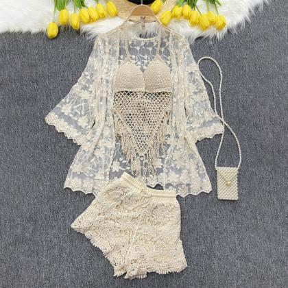 Bikini Knit Three Piece Sets Women Transparent..