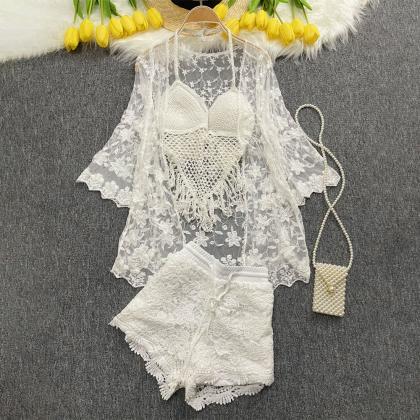 Bikini Knit Three Piece Sets Women Transparent..