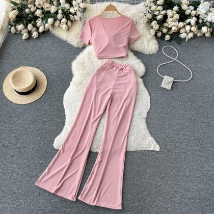 Solid Casual Two Piece Sets Sport Style Square..
