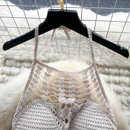Backless Knit Dress Women Tassel Hollow Out Design..