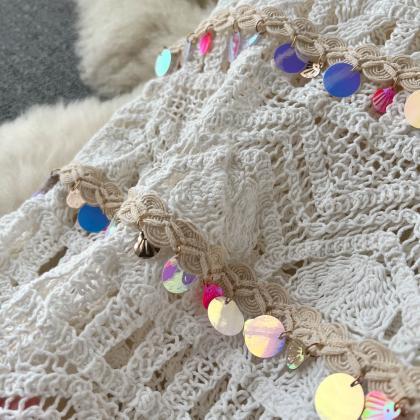 Sequins Design Knit Two Piece Sets Women O Neck..