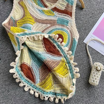 Irregular Knit Tank Tops Women O Neck Sleeveless..