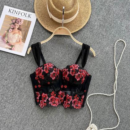 Embroidery Floral Mesh Camisole Women Strap..