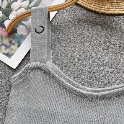 Moon Embroidery Knit Camisole Women Backless Strap..