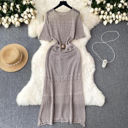 Sashe Casual Knit Dresses Women Hollow Out Design..