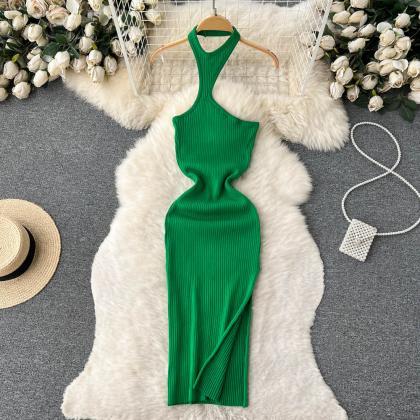 Backless Knit Dress Women Elegant Design Split..