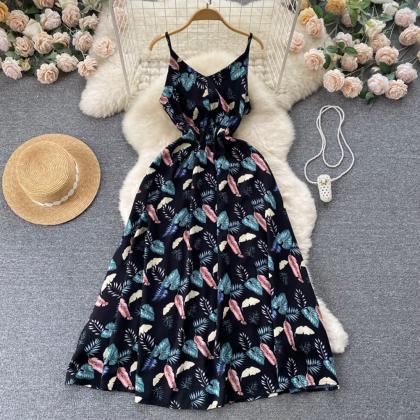 Floral Print Dress Strap Women Vacation Sleeveless..
