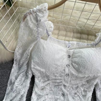 Lace Women Sexy Shirt Solid Mesh Hollow Out Design..