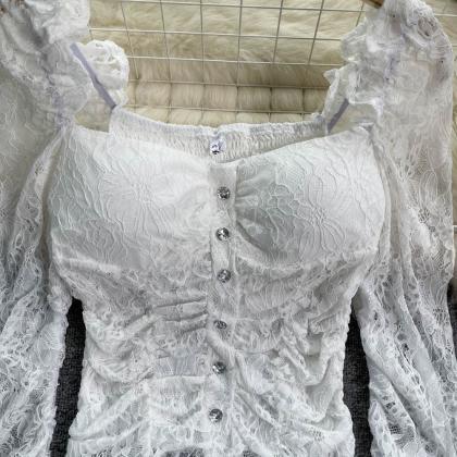Lace Women Sexy Shirt Solid Mesh Hollow Out Design..