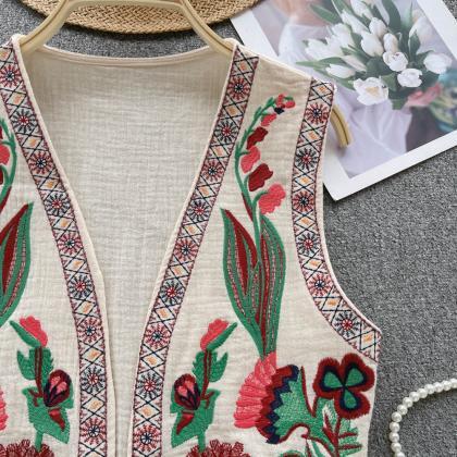 Floral Embroidery Knit Cardigan Women Sleeveless..