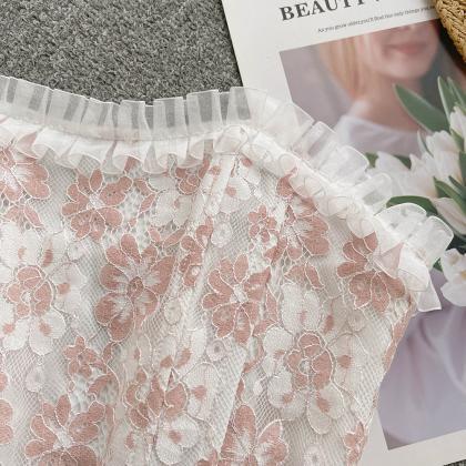 Embroidery Floral Strapless Crop Top Women..
