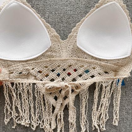 Tassel Knit Camisole Backless Women Design Hollow..