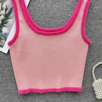 Patchwork Casual Knit Camisole Soft Fashion Thin..