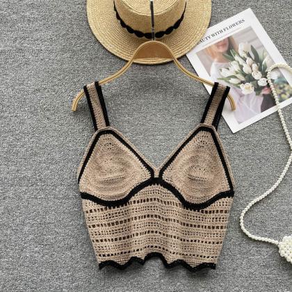 Knit Patchwork Camisole Women Backless Vacation..