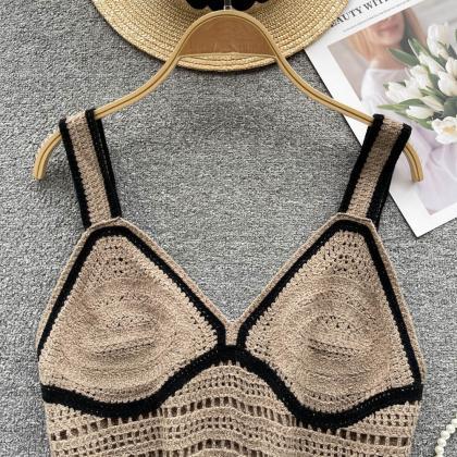 Knit Patchwork Camisole Women Backless Vacation..