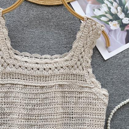 Embroidery Knit Floral Camisole Women Strap Solid..