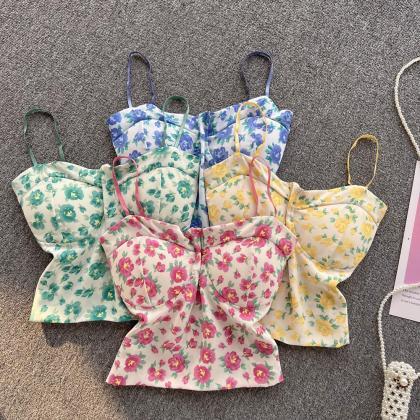 Floral Print Camisole Backless Elastic Waist Strap..