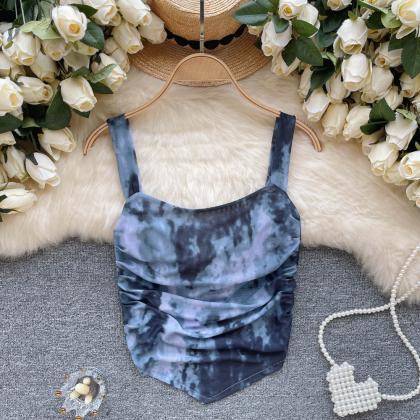 Tie Dye Print Camisole Backless Women Ruched..