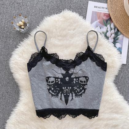 Lace Patchwork Backless Camisole Women Print..