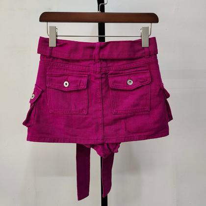 Fashion Belt Bandage Denim Mini Skirt Women..