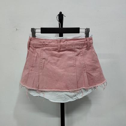 Trend Contrast Color Patchwork Denim Skirt Women..