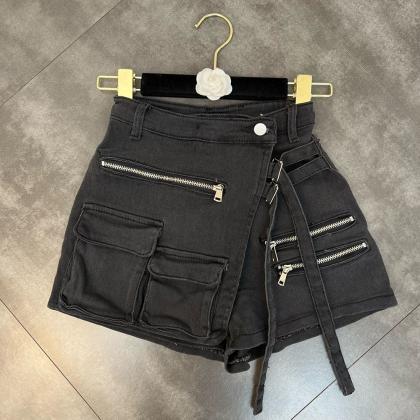 Utility-inspired Zipper Cargo Shorts