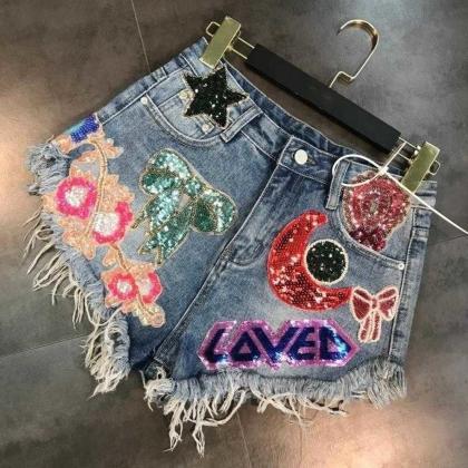 Moon Stars Sequins Embroidery Tassel Patch Raw..
