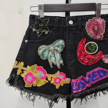 Moon Stars Sequins Embroidery Tassel Patch Raw..