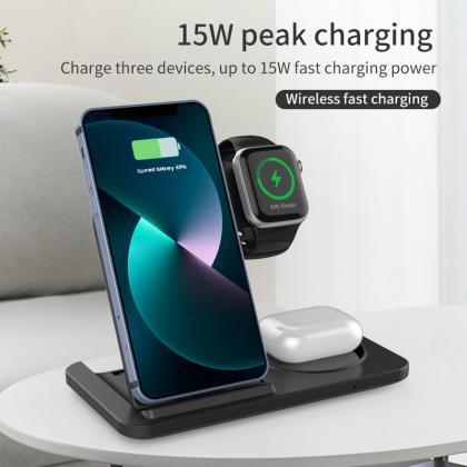 3 In 1 Wireless Charger Stand Pad For Iphone 14 13..