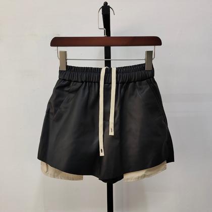 Fashion Contrast Color Pleated Patchwork Short..