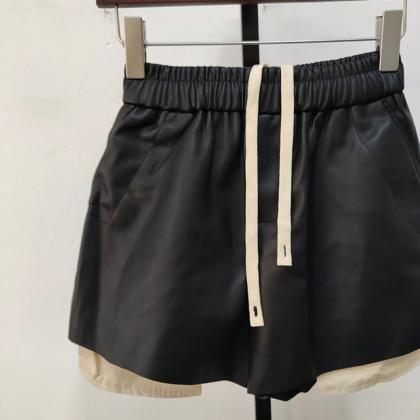 Fashion Contrast Color Pleated Patchwork Short..