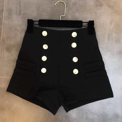 High Waist Double Breasted Buttons Fashion..