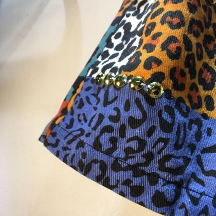 Fashion Beaded Drawstring Elastic Waist Leopard..