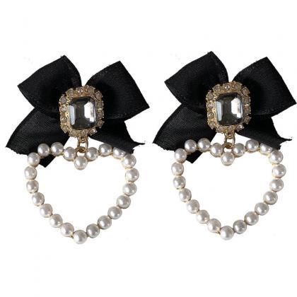 Silver Needle Sweet Jewelry Black Bowknot Earrings..