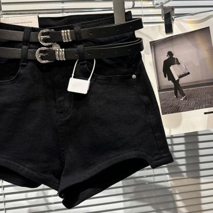 Personality Double Belt Designer Denim Shorts..
