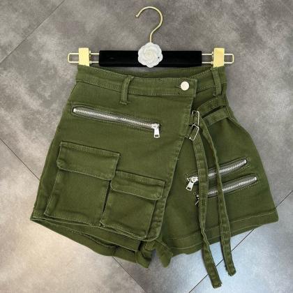 Fashion Trend Cargo Pocket Design Denim Skirt..
