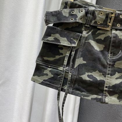Trend Camouflage Bandage Cargo Skirt..