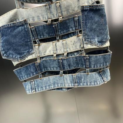 Personality Hollow Out Bandage Designer Denim..