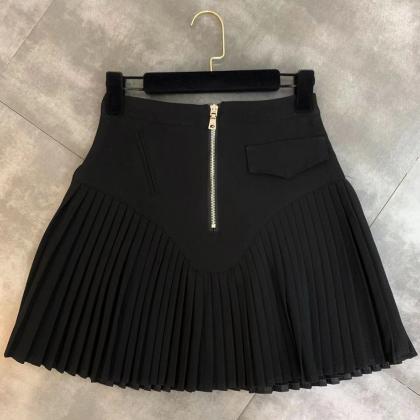 High Waist Black Short Mini Pleated Skirt Women