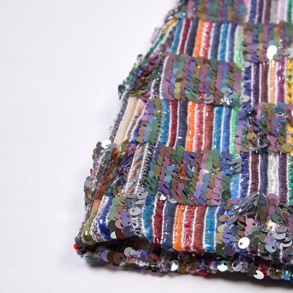 Trend Shiny Sequin Patchwork Rainbow Skirt..