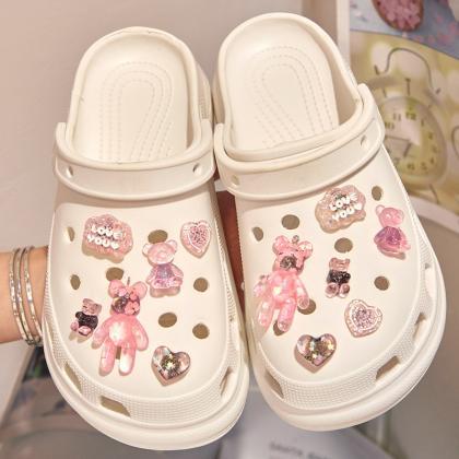 12pcs/set Glitter Love Bear Novelty Cute Shoe Croc..