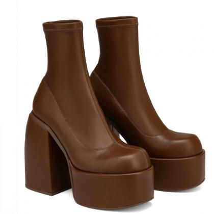 Ankle Boots Women Fashion High Platform Shaped..