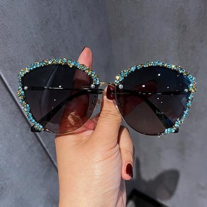 Cat Eye Sunglasses Luxury Diamond Brand Designer..
