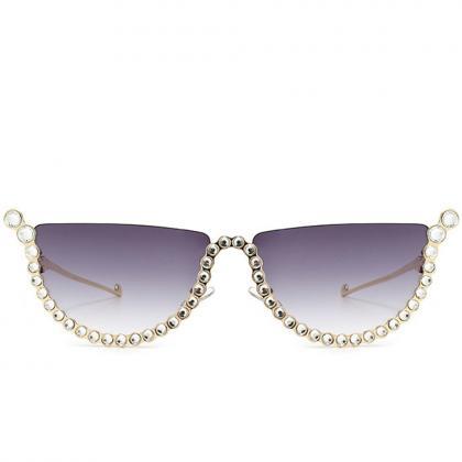 Luxury Diamond Cat Eye Sunglasses Women Rimless..