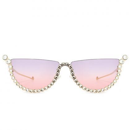 Luxury Diamond Cat Eye Sunglasses Women Rimless..