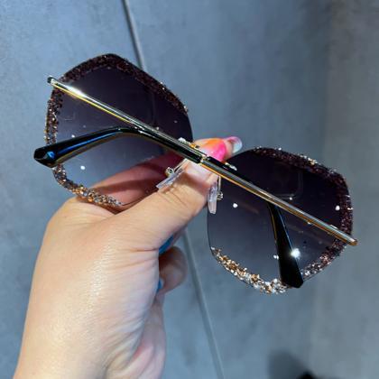Sunglasses Women Vintage Rimless Luxury Diamond..