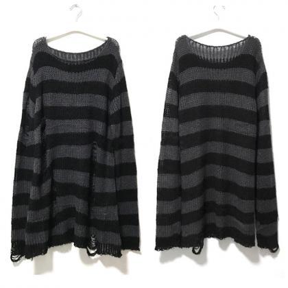 Punk Gothic Long Unisex Sweater Women Striped Cool..